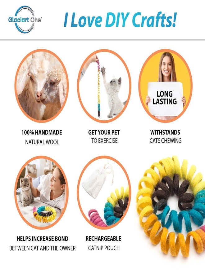 Glaciart One XL Felt Spring Cat Toy – Soft Fuzzy Enrichment 100% Natural Wool - Interactive Stretchable Play Cat Toy Set - Safe for Pets, Non-AZO Colored Dyes - 40” Long - Image 2